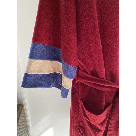 Vintage Mens Robe 80s 90s Retro Velour Color Block Pockets Belted Super Soft - Picture 4 of 10